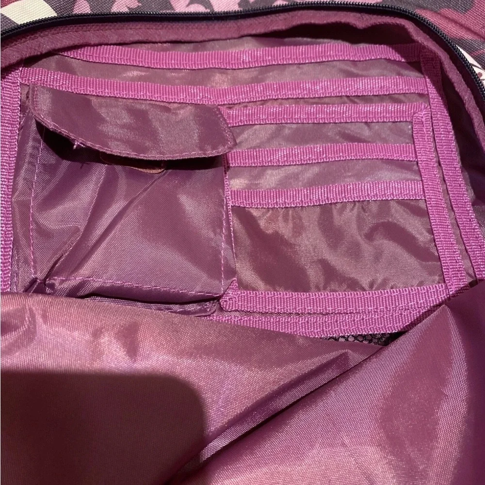 Navy, Pink Flowers Backpack with small pocket and two mesh pockets in side 🔴